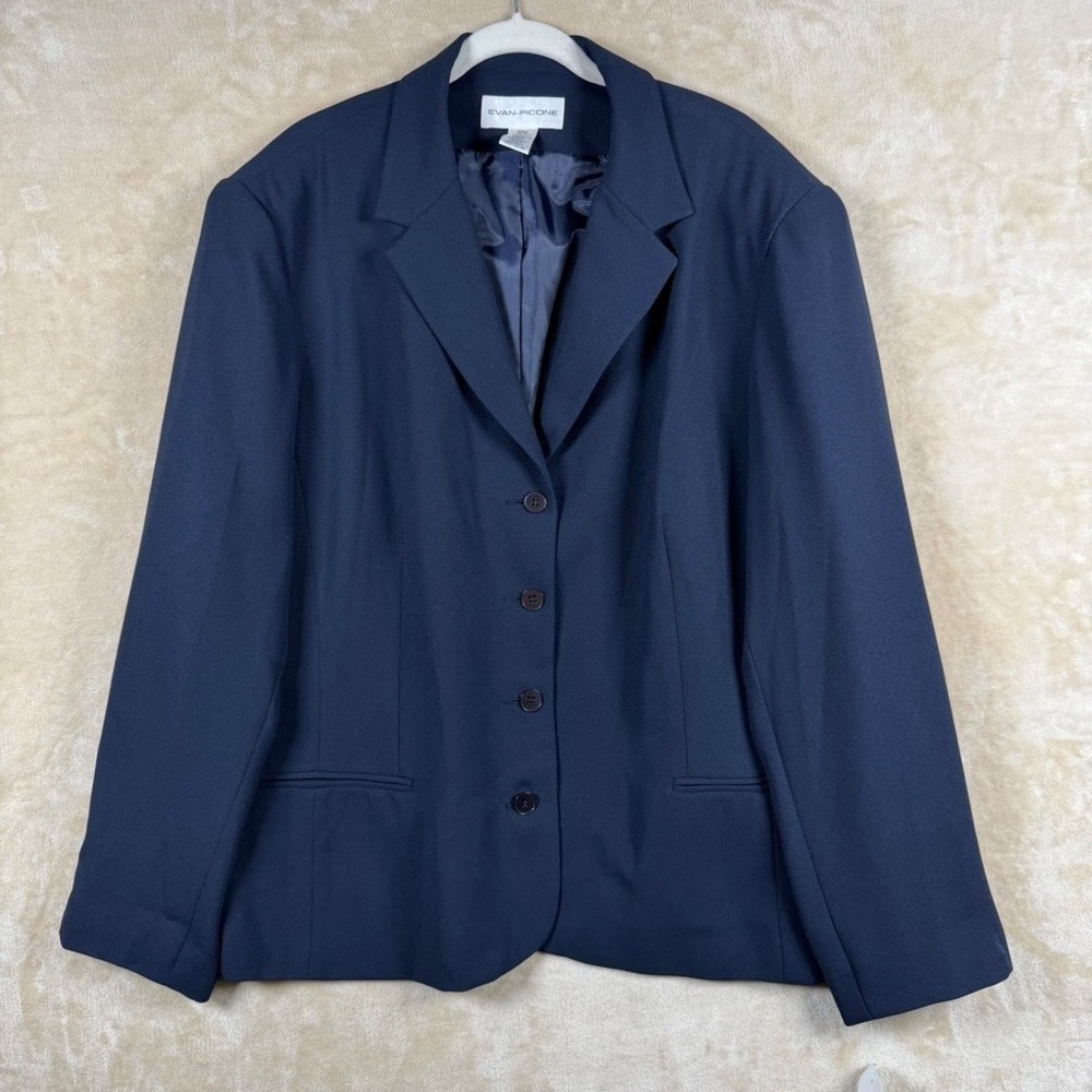 Evan-Picone NWT Woman Size 22W Navy Blue 4-Button Blazer Jacket Plus Career